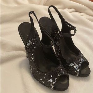 Black Sequin High Heeled Shoes